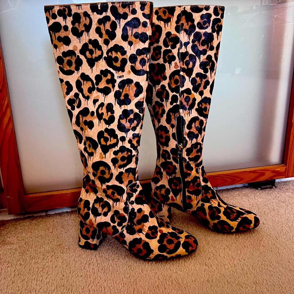 Coach Leopard Print Heeled Boots